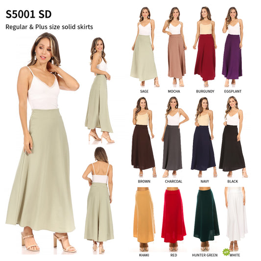 Classic Elegance: Solid High-Waisted A-Line Maxi Skirt S5001