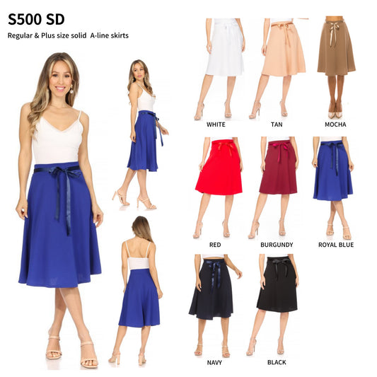 Elegant A-Line Knee-Length Skirt with Waist Bow Tie by MOA Collection S500