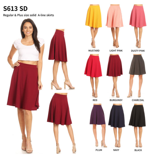 Timeless Sophistication: Solid High-Waisted A-Line Knee-Length Skirt