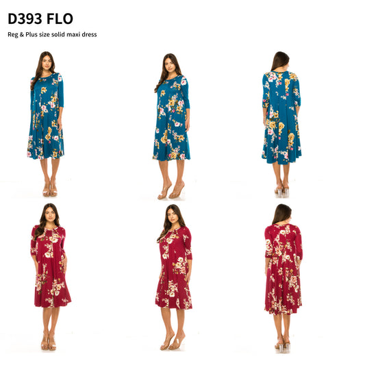 Spring's Whisper: The Paneled Floral Print A-Line Midi Dress D393 FLORAL