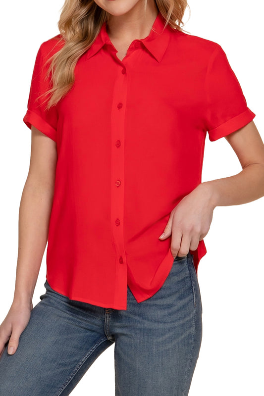 Women's Casual Short Sleeve Button-Down Blouse Shirt