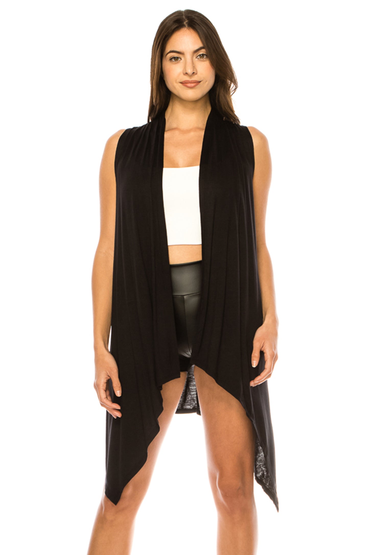 Women's Casual Solid Vest with Dramatic Hi-Low Hem