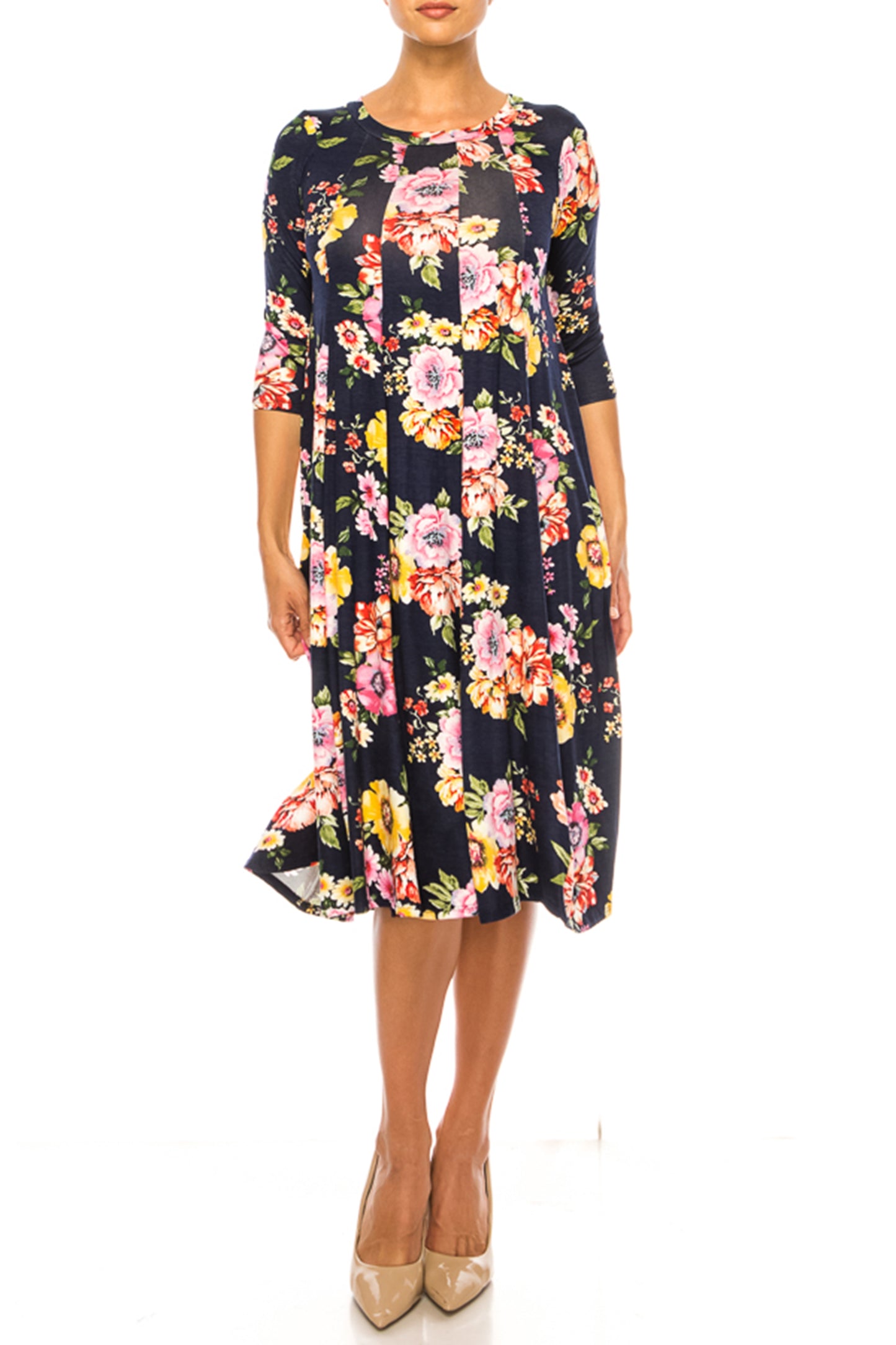 Women's Floral Essence Paneled A-Line Midi Dress