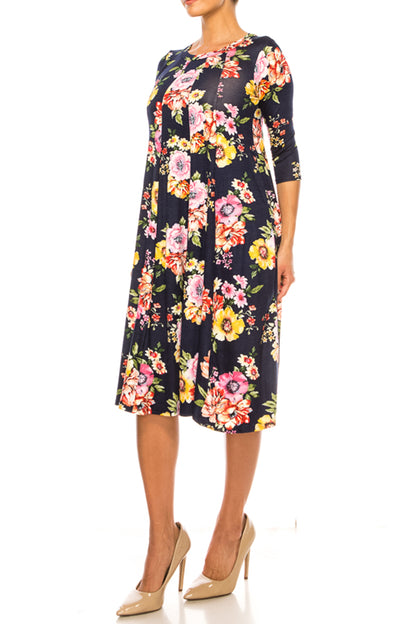 Women's Floral Essence Paneled A-Line Midi Dress