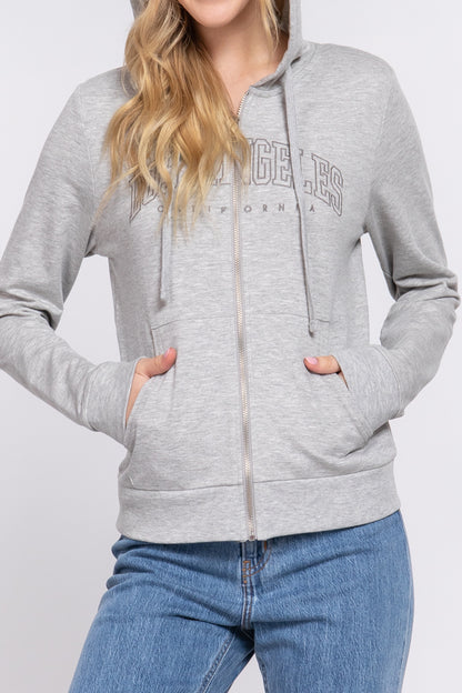 Women's French Terry Hoodie Jacket Long Sleeve with Embroidery