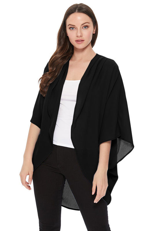 Women's Solid Casual Chiffon loose Kimono Sleeve Open Front Cardigan Capes