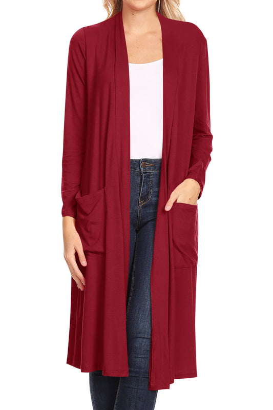 Women's Casual Loose Fit Open Front Side Pockets Solid Soft Lightweight Long Cardigan