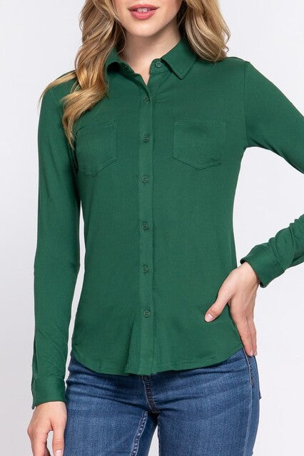 Women's Casual Long Sleeve Pocket Brushed Button Down Shirt