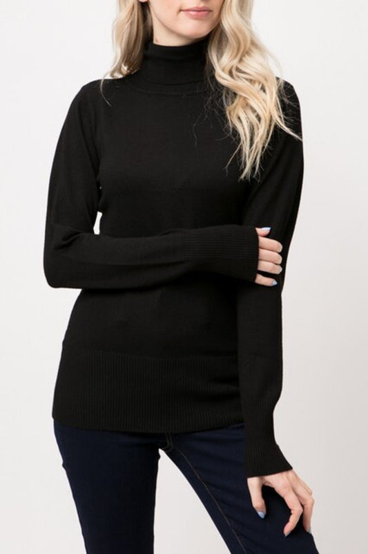 Women's Long Sleeve Turtleneck Semi Fitted Knitted Pullover Sweater Tops
