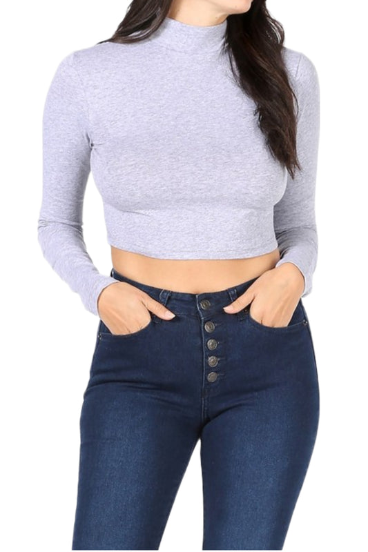 Women's Long Sleeve Cropped Turtle Neck T-Shirt
