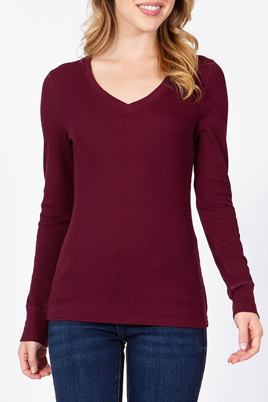 Women's Long Sleeve V-Neck Thermal Top