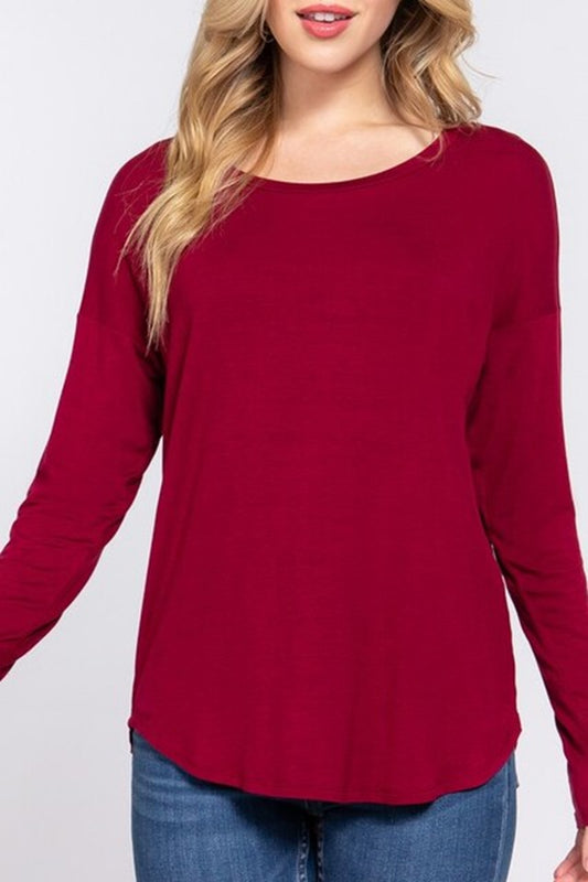Women's Casual Long Dolman Sleeve Round Neck Tunic Top