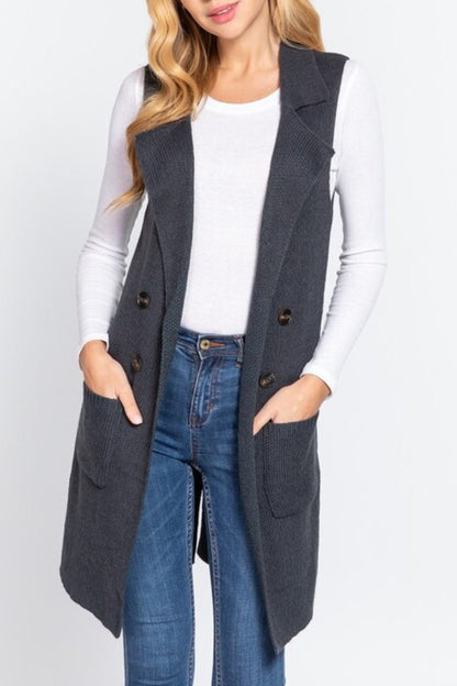 Women's Sleeveless Long Sweater Vest Open Front Knit Cardigan