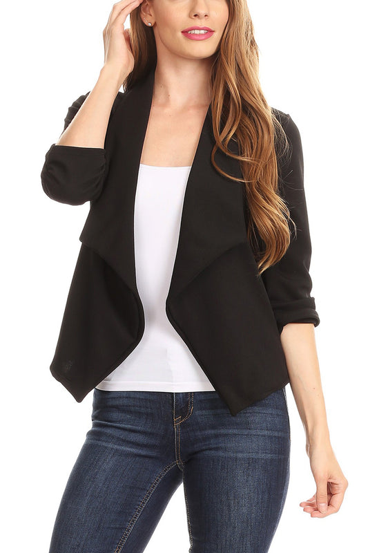 Women's Casual 3/4 Sleeve Fitted Solid Open Front  Blazer Jacket