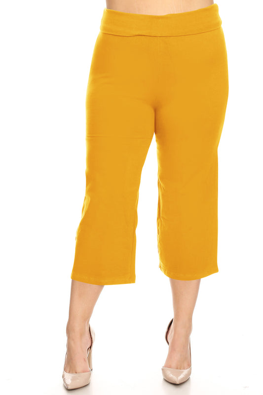 Women's Plus Size Foldable Solid Stretch Capri Pants