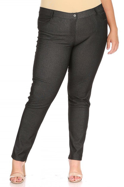 Women's Plus Size Casual Comfy Slim Pocket Jeggings Jeans Pants with Button