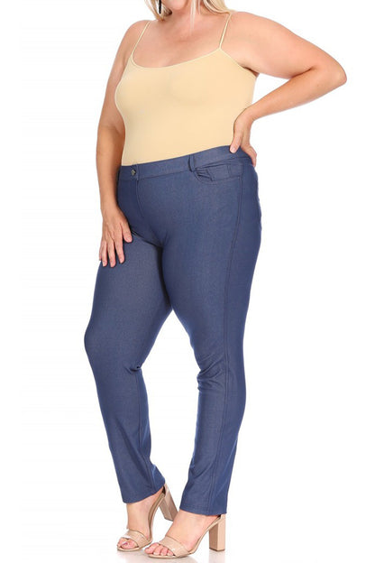 Women's Plus Size Casual Comfy Slim Pocket Jeggings Jeans Pants with Button