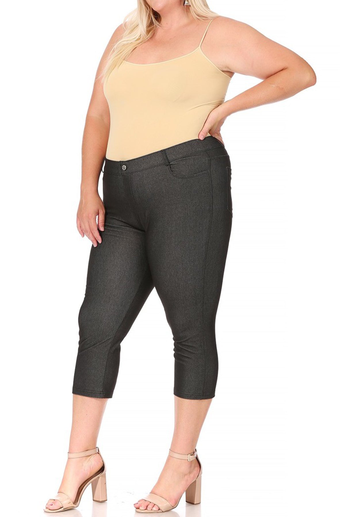 Women s Plus Size Casual Comfy Slim Pocket Jeggings Jeans Capri Pants MOA Collection MOA COLLECTION