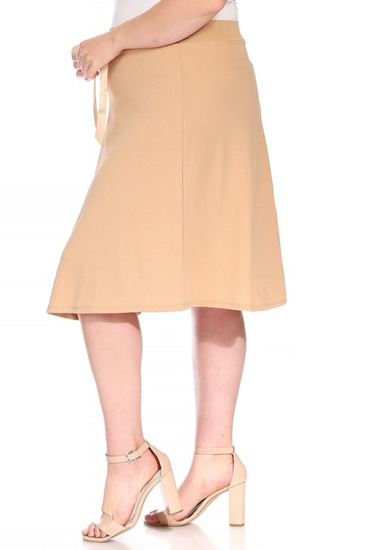 Women's Plus Size Casual High Waist Bow Tie Belted A Line Midi Knee Length Skirts