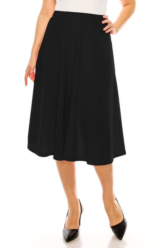 Women's Plus Size A-Line Casual Flared Elastic Band Solid Midi Skirt