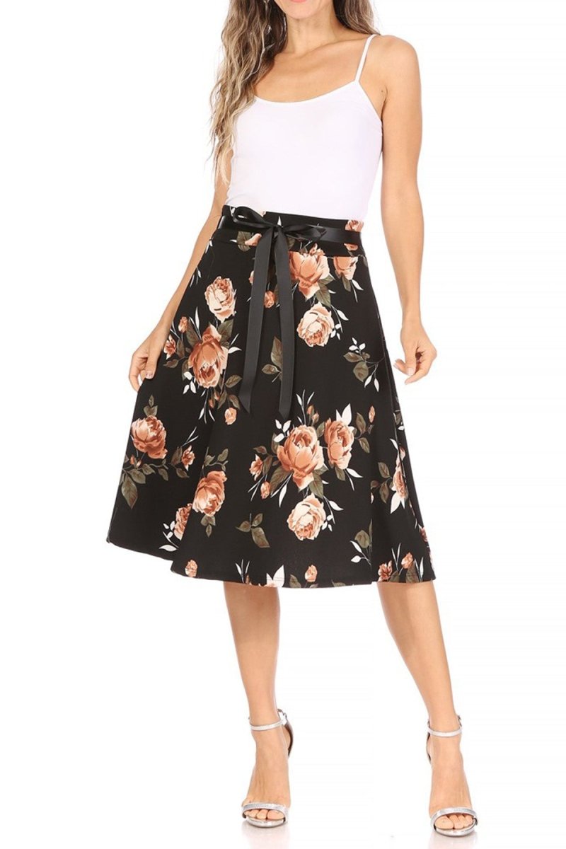 Floral A-Line Belted Midi Skirt – MOA Collection – MOA COLLECTION