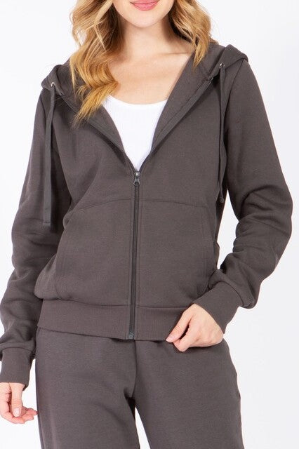 Long Sleeve Fleece Hoodie – Casual Full Zip Solid Jacket