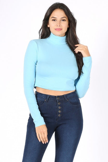 Women's Long Sleeve Cropped Turtle Neck T-Shirt