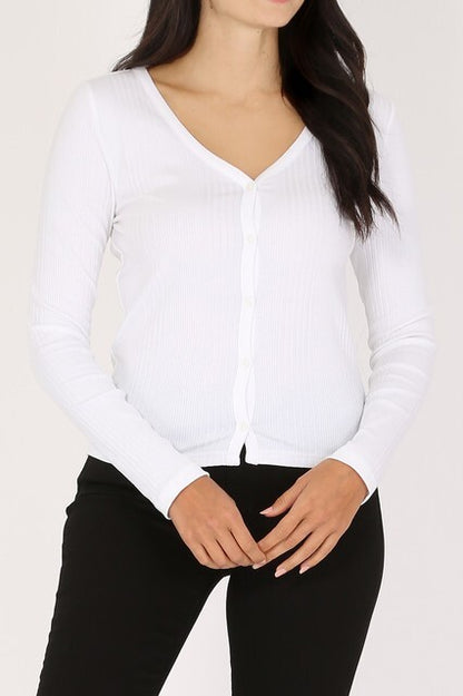 Long Sleeve Ribbed Cardigan – Button-Down Cotton Stretch Fit