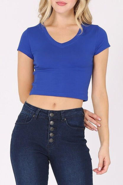 Short Sleeve Stretch V-Neck Crop Top T-Shirt ZT363VCRC76 $4Each