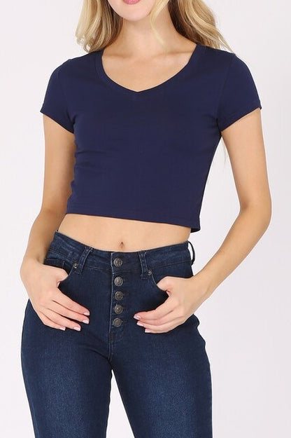 Short Sleeve Stretch V-Neck Crop Top T-Shirt ZT363VCRC76 $4Each