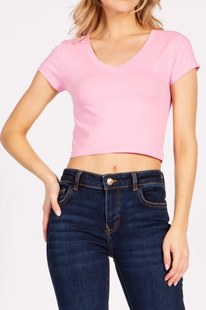 Short Sleeve Stretch V-Neck Crop Top T-Shirt ZT363VCRC76 $4Each