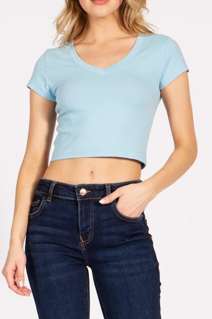 Short Sleeve Stretch V-Neck Crop Top T-Shirt ZT363VCRC76 $4Each