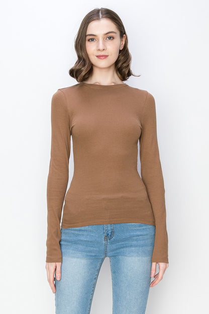 Casual Ribbed Long Sleeve Tee – Cotton Spandex Mini Ribbed Design