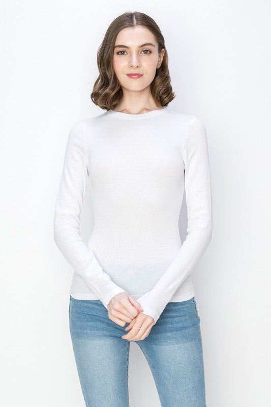 Casual Ribbed Long Sleeve Tee – Cotton Spandex Mini Ribbed Design