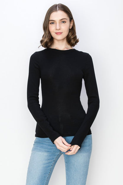 Casual Ribbed Long Sleeve Tee – Cotton Spandex Mini Ribbed Design