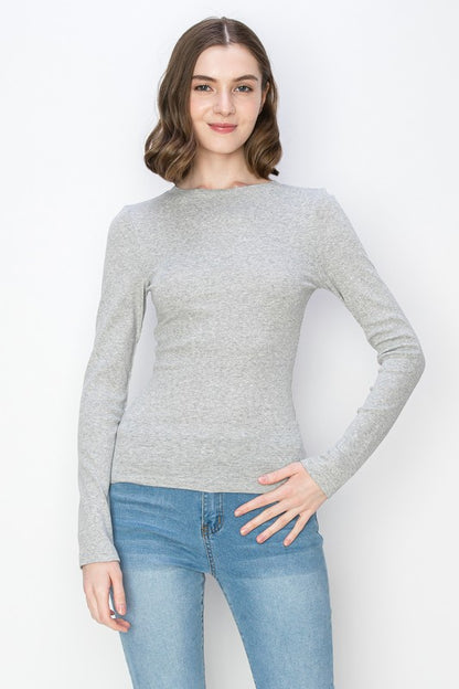 Casual Ribbed Long Sleeve Tee – Cotton Spandex Mini Ribbed Design