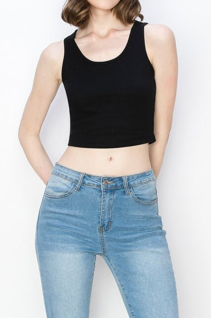 Chic Ribbed Crop Tank – Scoop Neck Cropped Silhouette