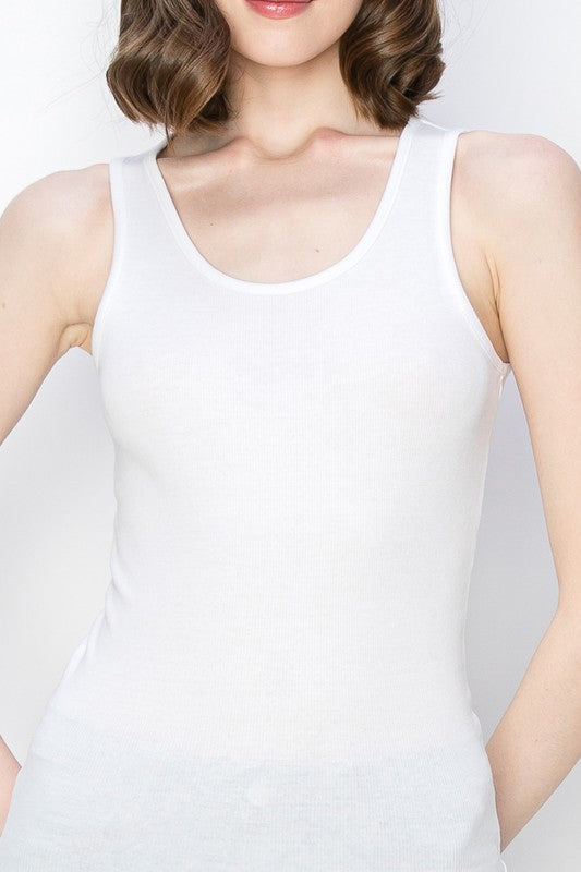 Scoop Neck Ribbed Tank Top – Mini Ribbed Cotton Blend Design