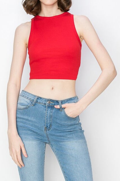 High Neck Cropped Tank Top – Soft and Stretchy Casual Fit