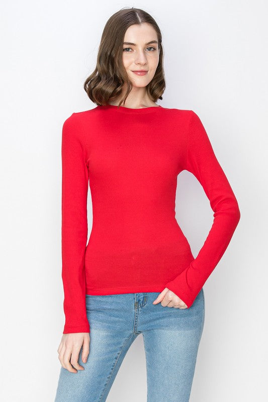 Casual Ribbed Long Sleeve Tee – Cotton Spandex Mini Ribbed Design