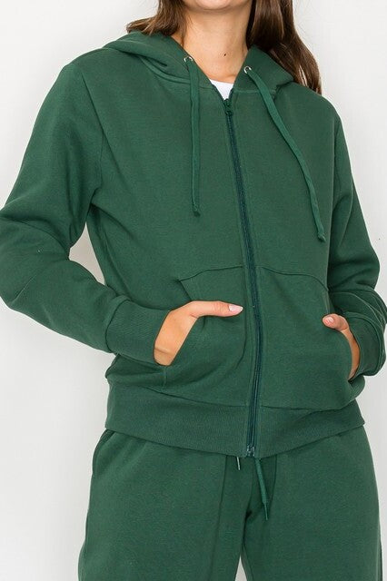 Long Sleeve Fleece Hoodie – Casual Full Zip Solid Jacket