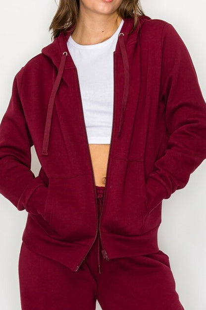 Long Sleeve Fleece Hoodie – Casual Full Zip Solid Jacket