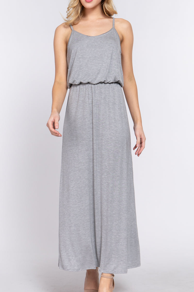 WAIST ELASTIC MIDI CAMI KNIT DRESS