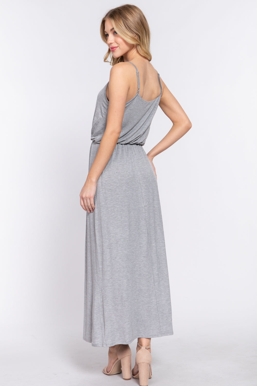 WAIST ELASTIC MIDI CAMI KNIT DRESS