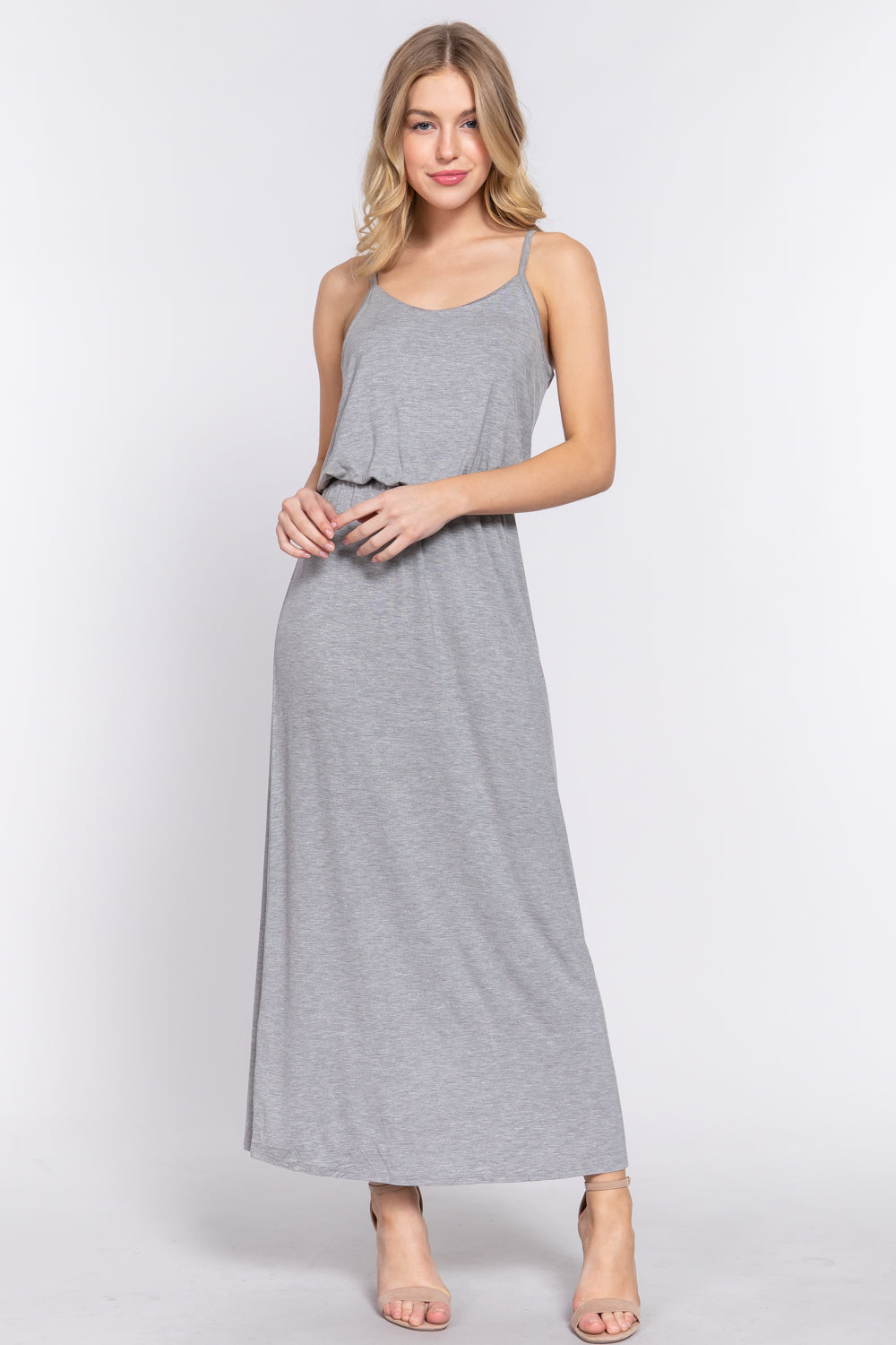 WAIST ELASTIC MIDI CAMI KNIT DRESS