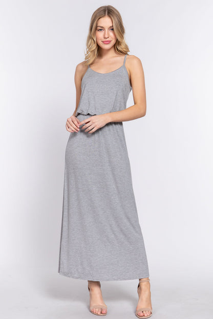 WAIST ELASTIC MIDI CAMI KNIT DRESS