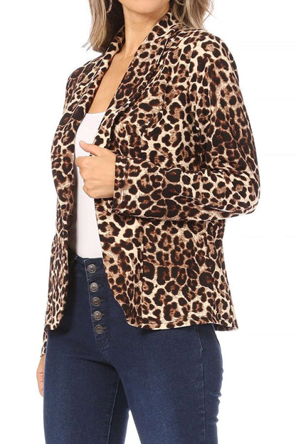 Women's Casual Pattern Print Fitted Open Front Long Sleeves Office Blazer Jacket