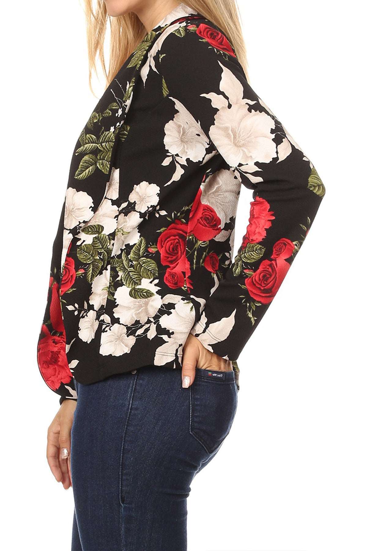 Women's Casual Pattern Print Fitted Open Front Long Sleeves Office Blazer Jacket