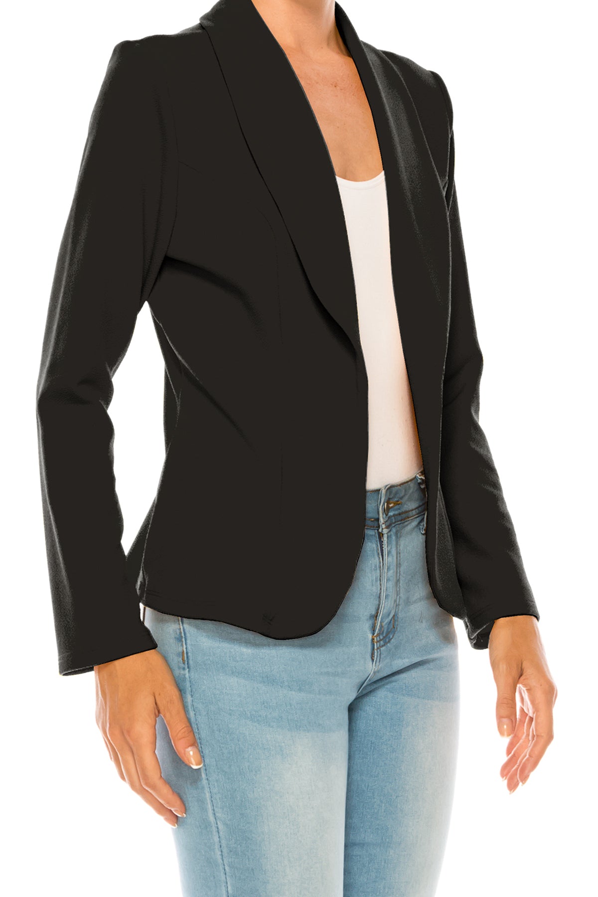 Women's Casual Solid Office Work Wear Long Sleeve Fitted Open Front Blazer Jacket