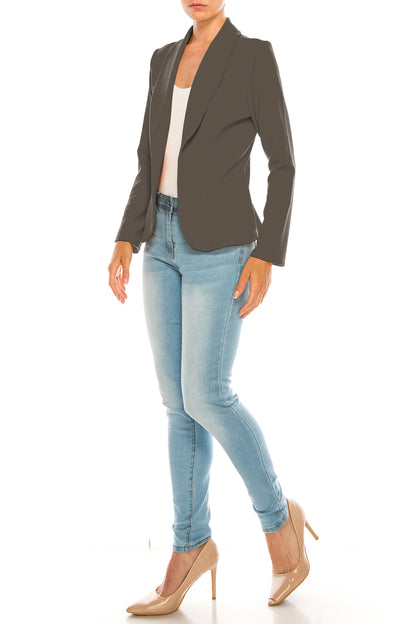 Women's Casual Solid Office Work Wear Long Sleeve Fitted Open Front Blazer Jacket